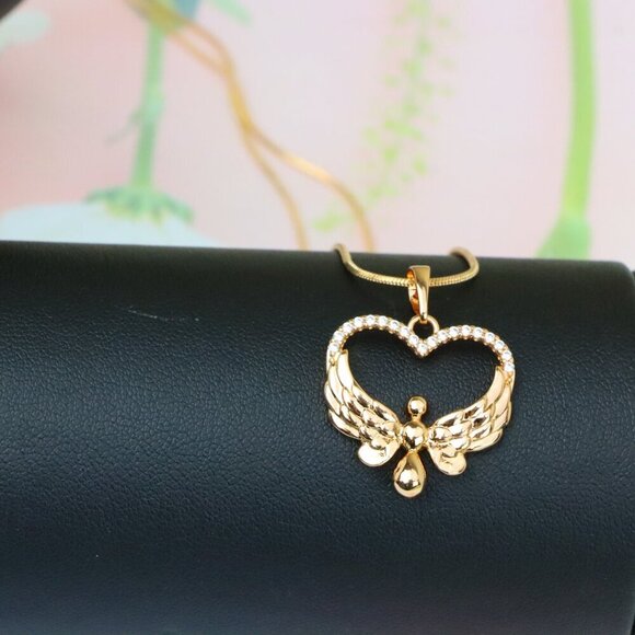 "Rose Gold Heart Pendant with Angel Wings and Crystal Accents, XPPT1251 - Picture 7 of 12